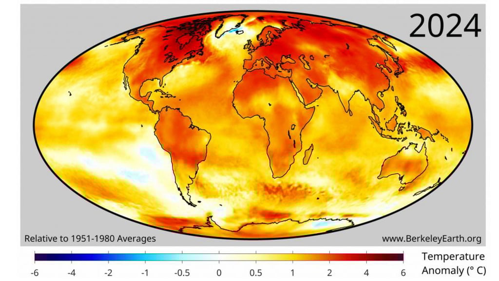 World map of temperature change to show the spatial variability of global warming