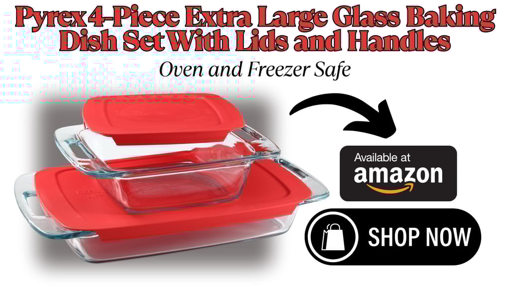 a glass baking dish with a red and white sign that says, pre - cut