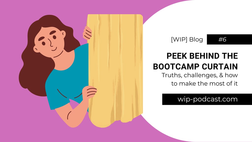 female illustration looking around a curtain - blog title - wip-podcast.com