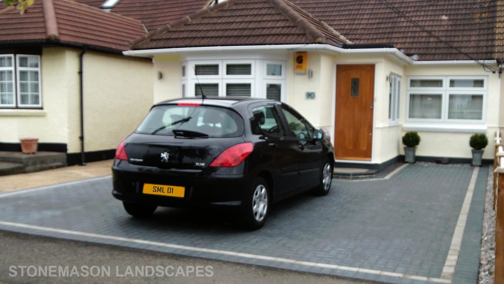 Standard charcoal block paving driveway installation - Thorndon