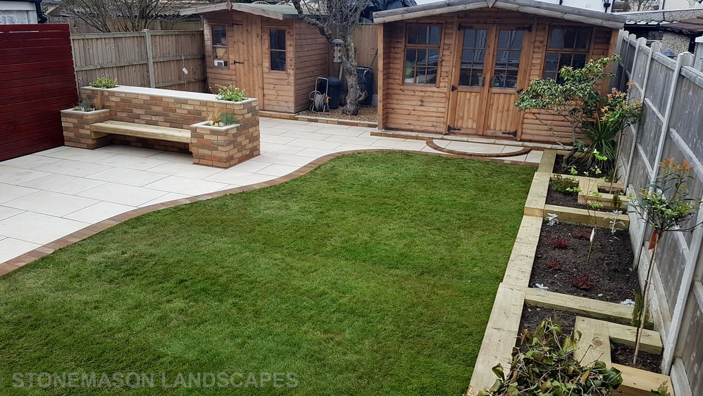 Colourful Garden Makeover Brick Seating Planer Bar New Lawn