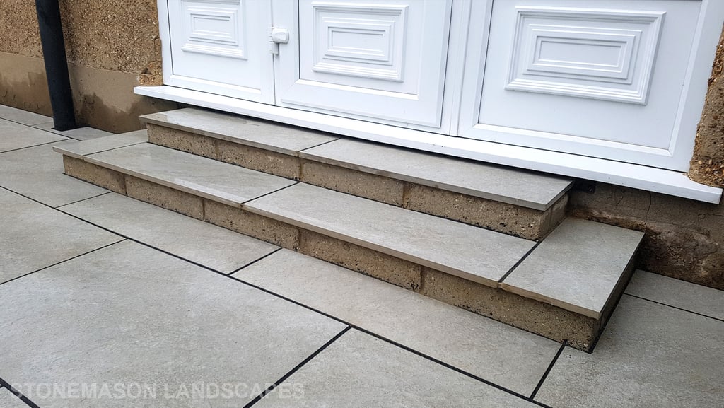 Raised Hammerstone Porcelain Grey Elevated Patio & Steps