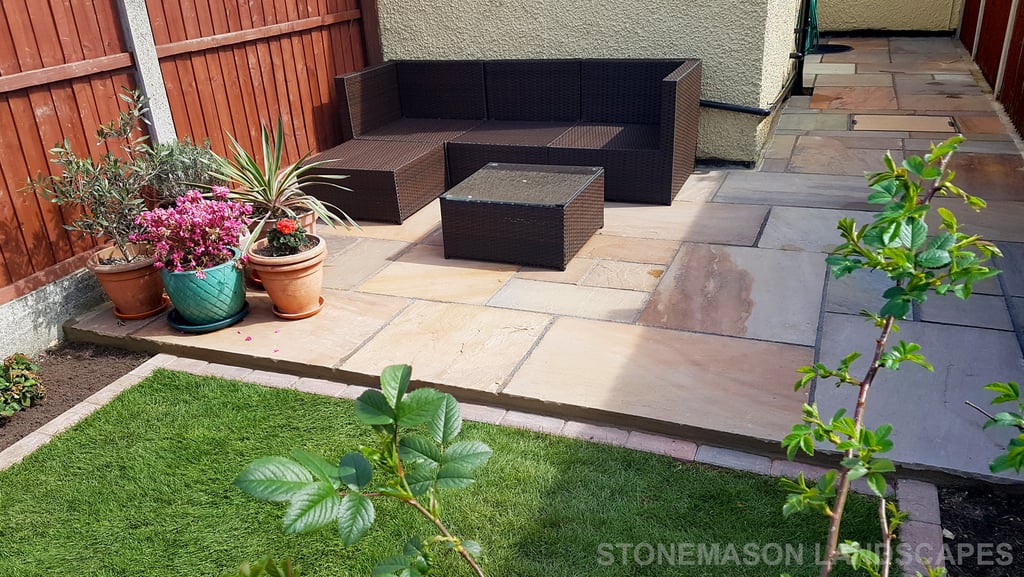 Small Sandstone Patio & Lawn - Romford Brentwood Hornchurch Upminster