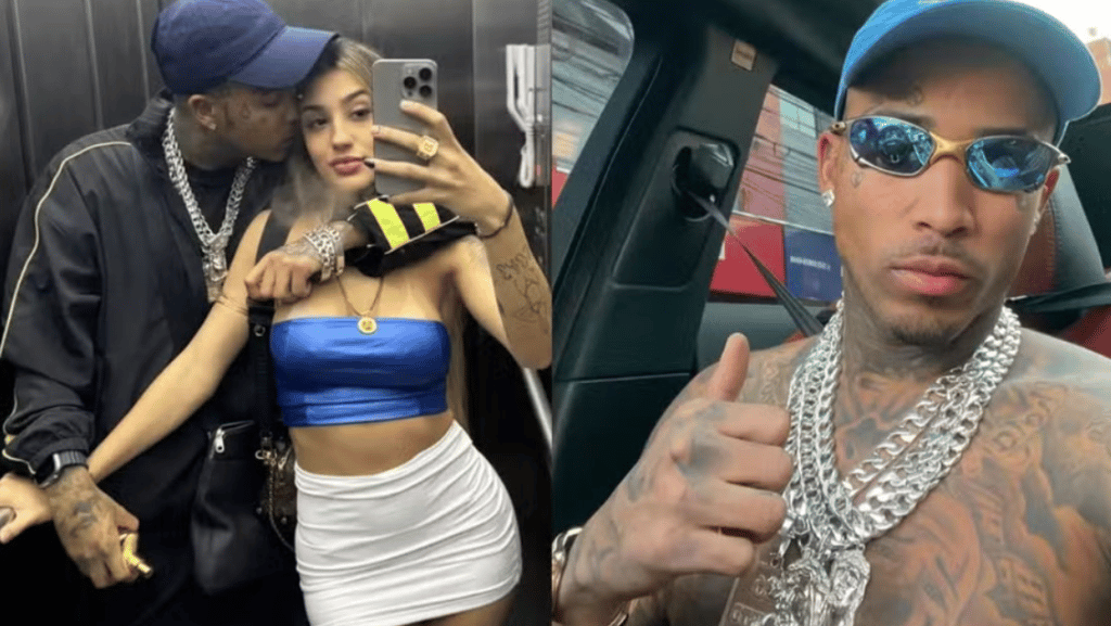 Montagem com gato preto e Bia Miranda