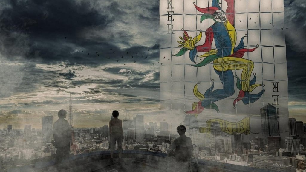 a man standing on a city street with a giant clock