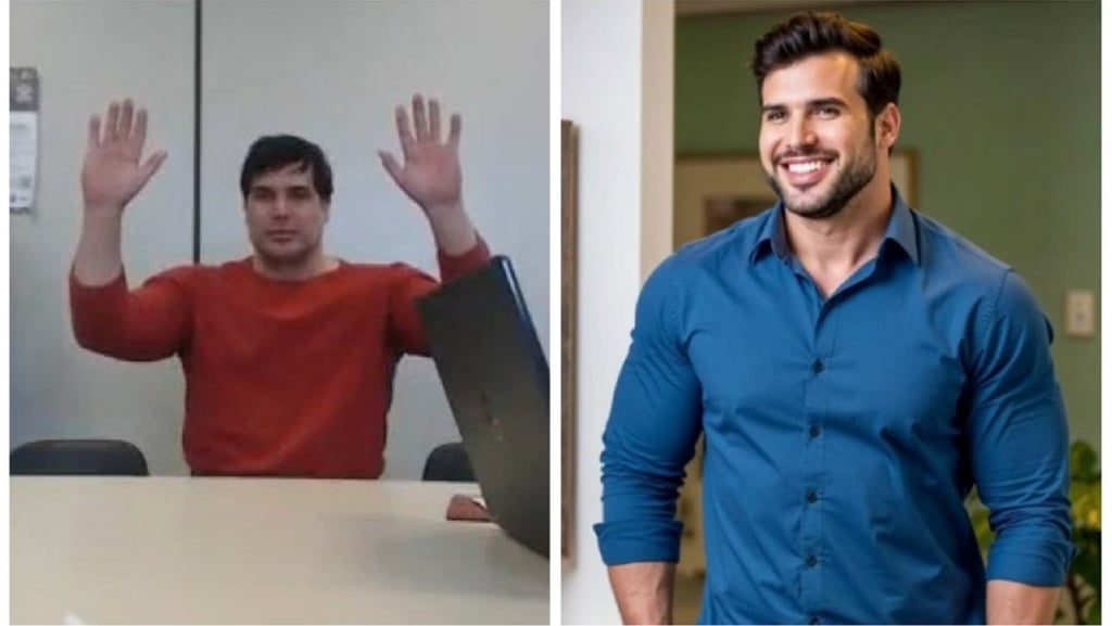 Montagem fotográfica de Renê da Silva em duas fotos com poses diferentes.