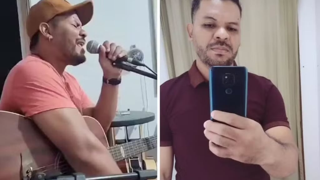 Montagem de duas fotos de Deivide Prudêncio em momentos diferentes.