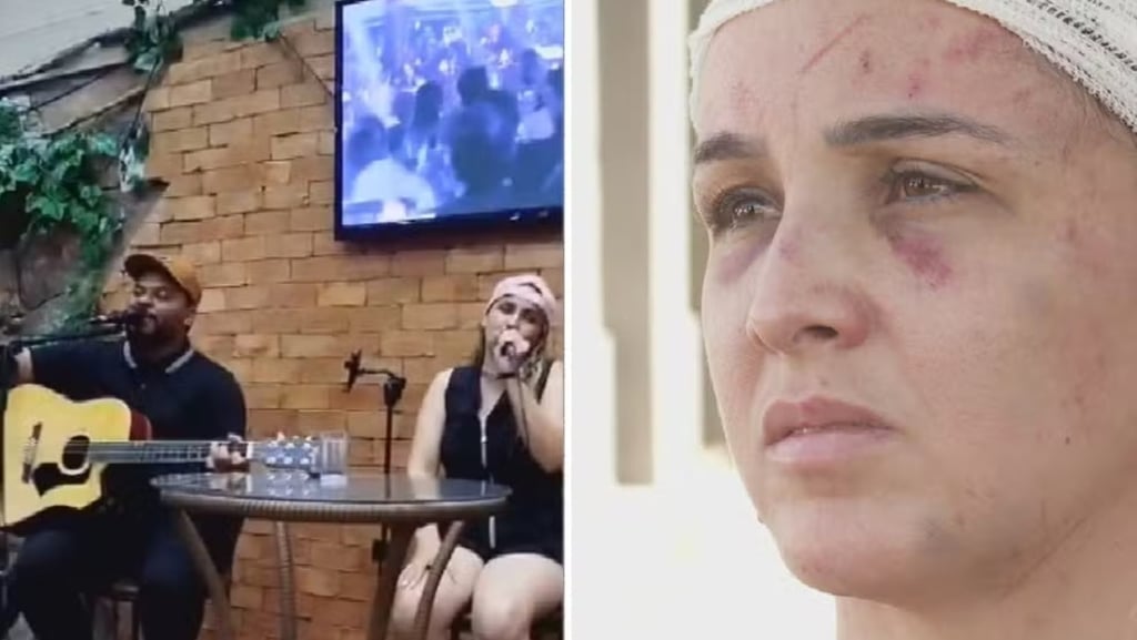 Montagem de Deivide Prudêncio e Eliana Silveira, mostrando a cantora machucada.