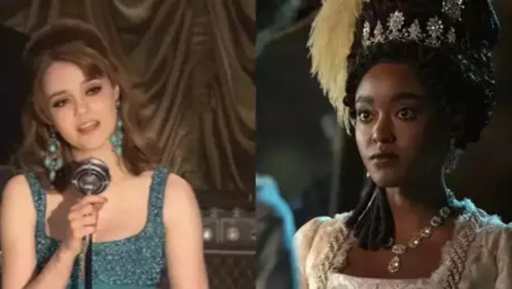 a woman in a tiable and a woman in a dress