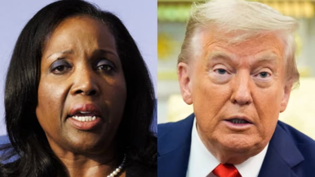 Montagem fotográfica de Lisa Cook e Donald Trump.