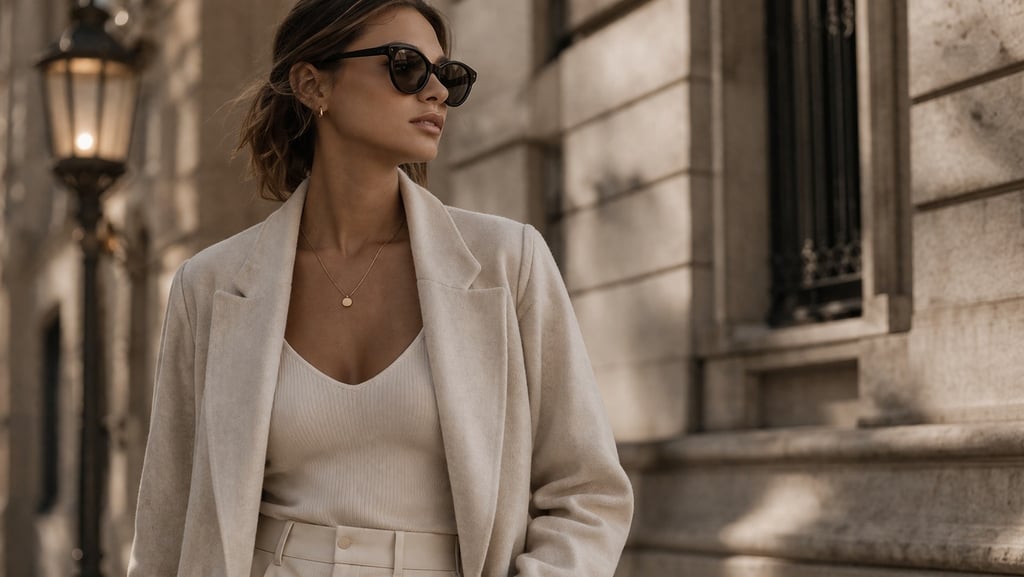 Minimalist beige outfit modern luxury street style.