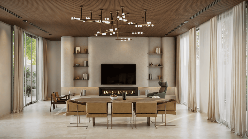 Open-plan living and dining space Dubai villa