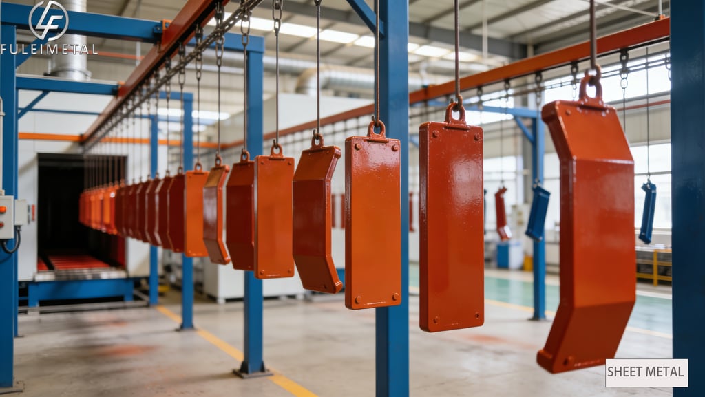 Orange powder coated sheet metal parts