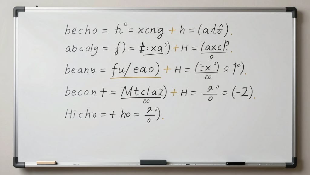 A high-fidelity digital whiteboard mockup displaying a complex quadratic equation solved step-by-step with clean golden annotations, 16:9 aspect ratio