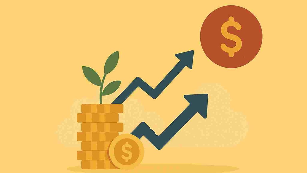 pengar med pilar som pekar uppåt mot ett dollartecken