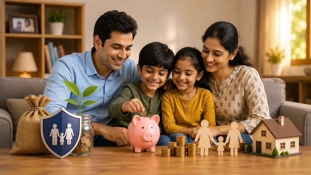Indian family planning savings, insurance protection, and long-term financial goals together.