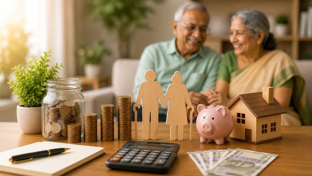 Senior couple with savings, retirement planning, home, and SCSS investment concepts for secure retir