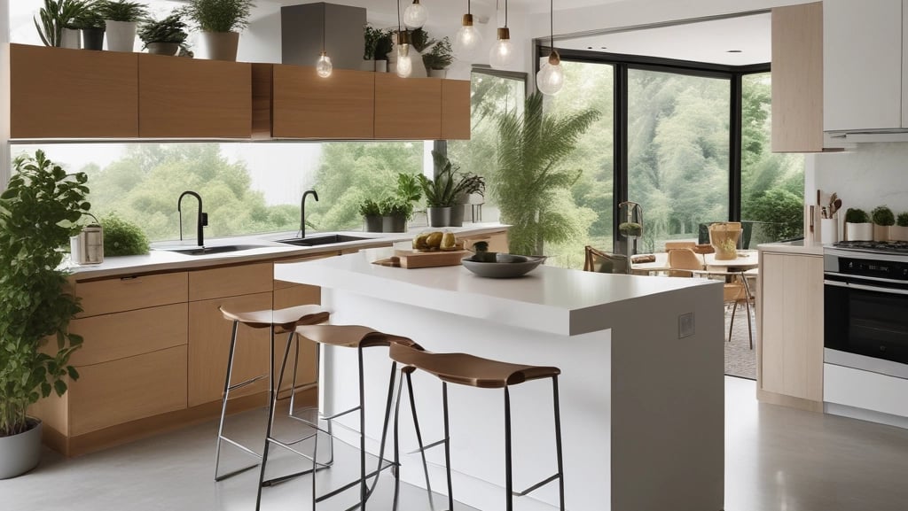 a large kitchen with a center island and marble counter tops