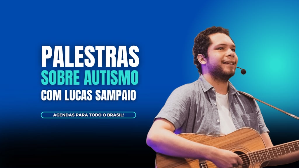 Palestrante sobre autismo Lucas Sampaio, em imagem promocional de suas palestras e shows.