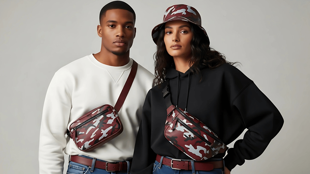 Contemporary photo of an interracial male and female couple in studio  wearing premium clean fashion
