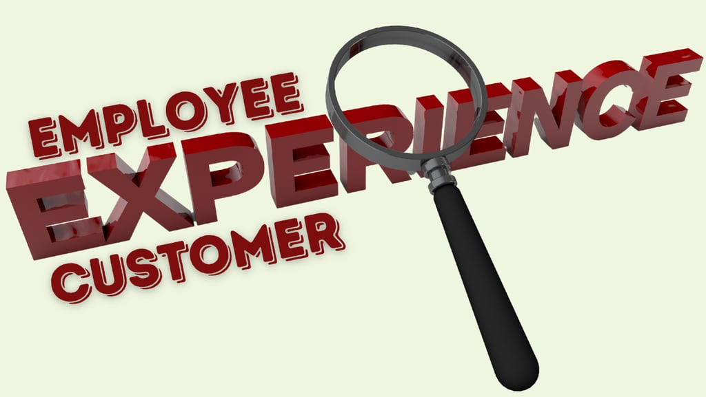 a magnifying glass over the word Employee Experience and Customer Experience