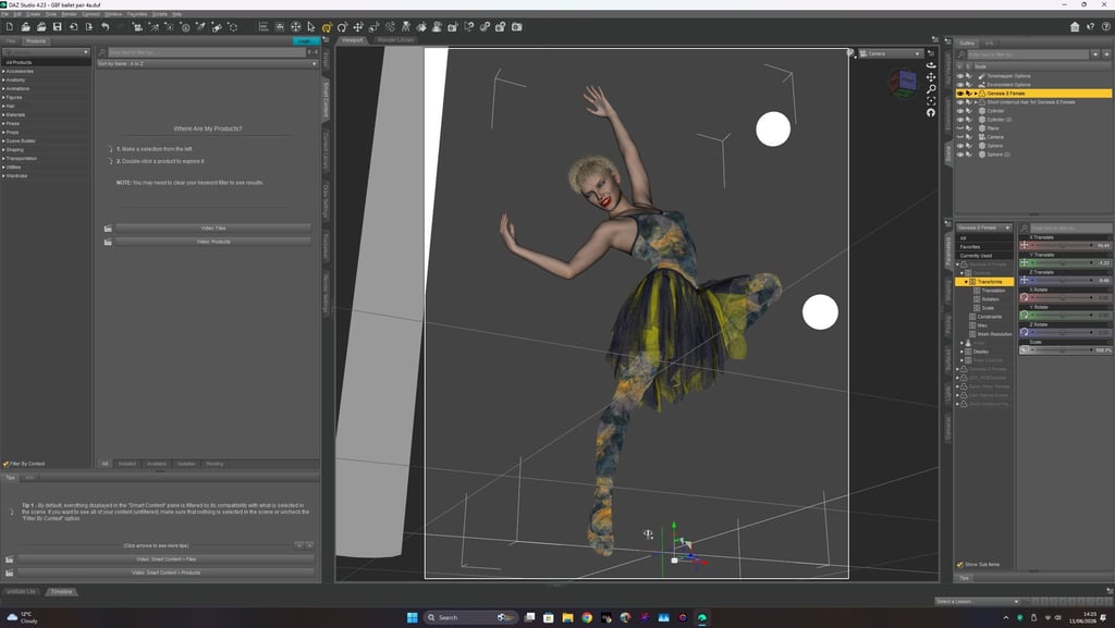 Daz Studio screenshot for creating ballerina image series by Philip Preston.
