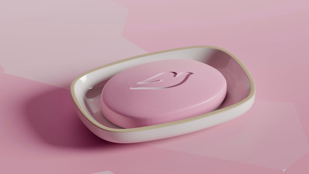 Render of a bar of Dove beauty soap.