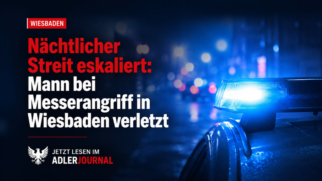 Blaulicht eines Polizeiwagens bei Nacht in Wiesbaden für einen Nachrichtenbericht über einen Messera