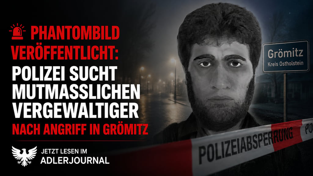 Polizeiskizze eines Verdächtigen im Rahmen der Grömitz-Ermittlungen mit Absperrband und dunklem Stra