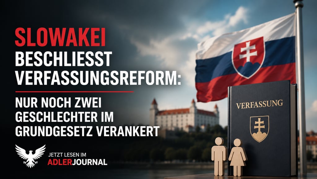 Die slowakische Flagge und das Verfassungsbuch symbolisieren die neue Verfassungsreform in Bezug auf