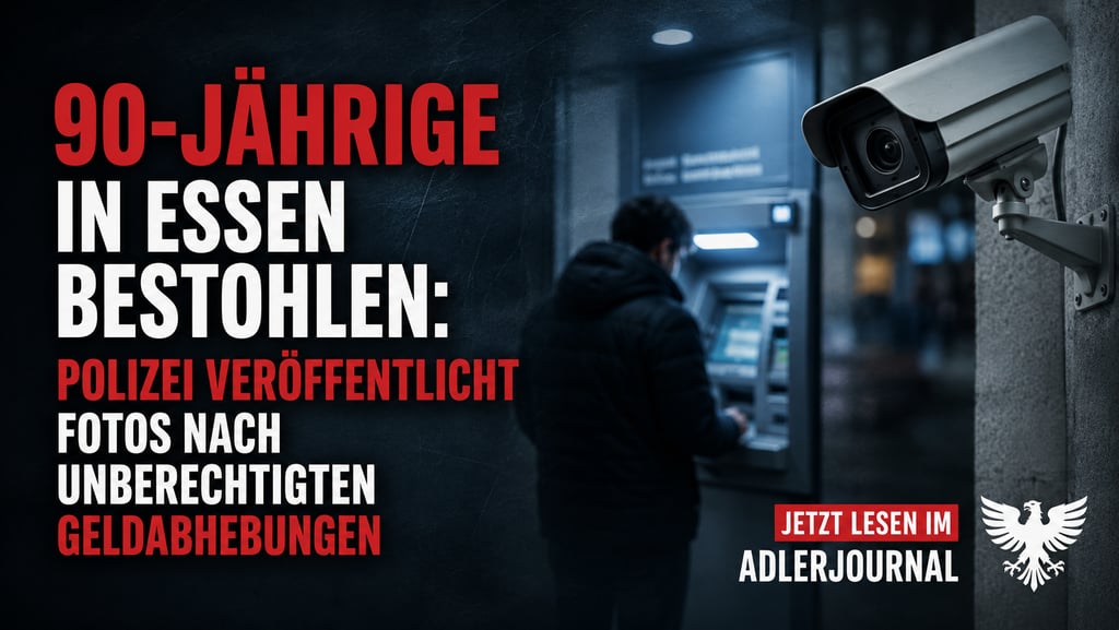 Überwachungskamera überwacht eine Person an einem Geldautomaten mit Nachrichtentext über Diebstahl i