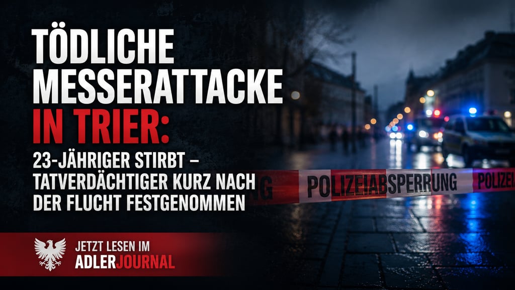 Polizeiband am Tatort in Trier, Deutschland, im Rahmen der Ermittlungen zu einem tödlichen Messerang