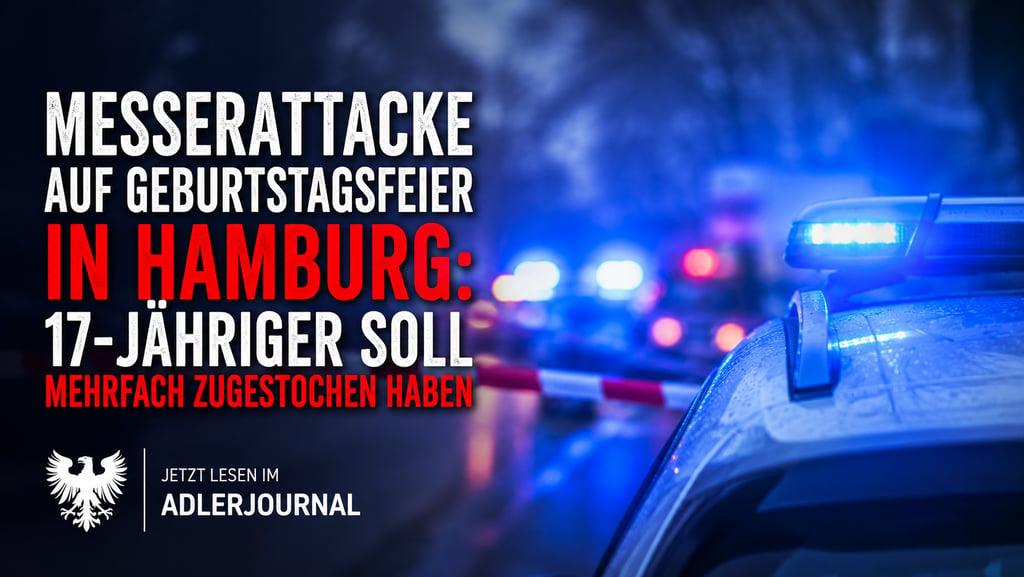 Deutsche Nachrichtenschlagzeile über einen Messerangriff in Hamburg auf einer Geburtstagsfeier mit B