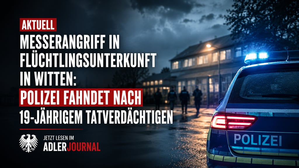 Polizeiauto im Einsatz bei Messerangriff in einer Flüchtlingsunterkunft in Witten, Adler Journal News.