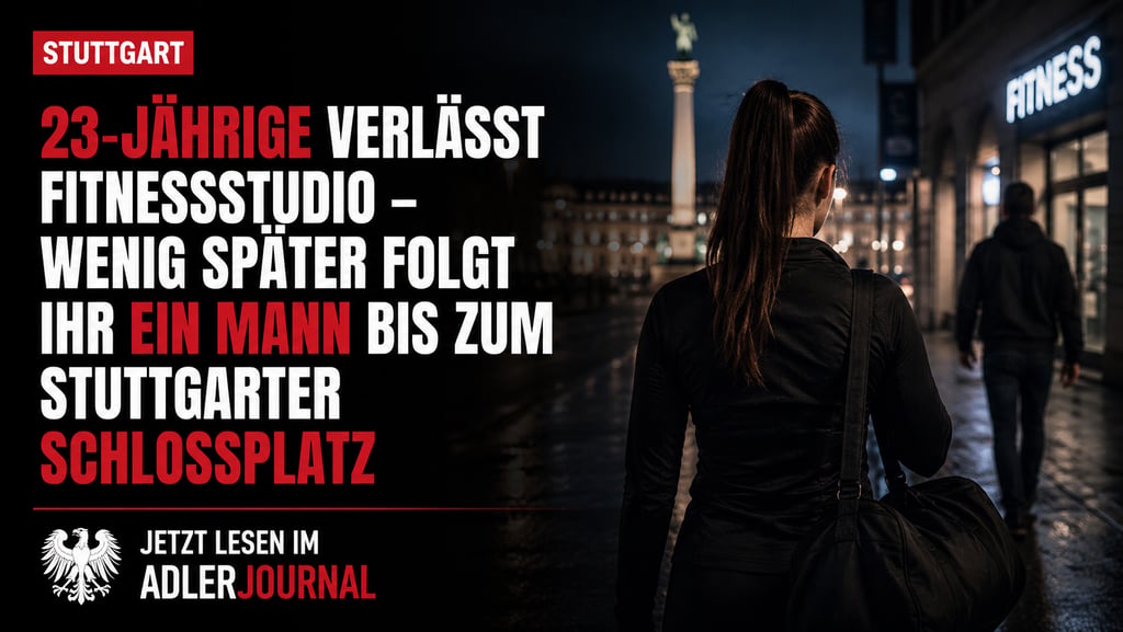 Eine Frau geht nachts in Stuttgart in Richtung Schlossplatz, gefolgt von einem Mann, der gerade ein