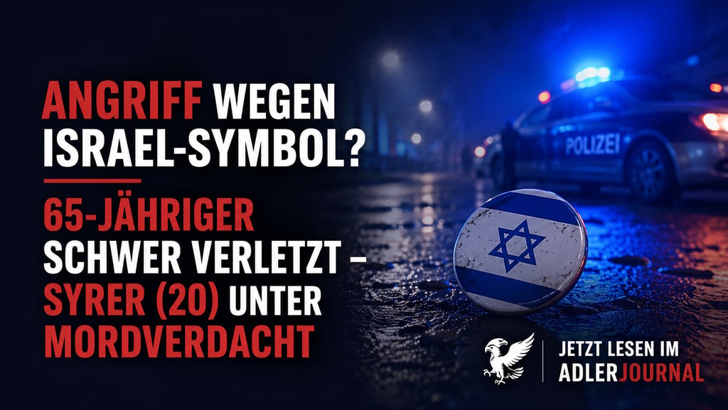 Deutsche Nachrichtenschlagzeile über einen nächtlichen Angriff mit Beteiligung einer Israel-Symbol-A