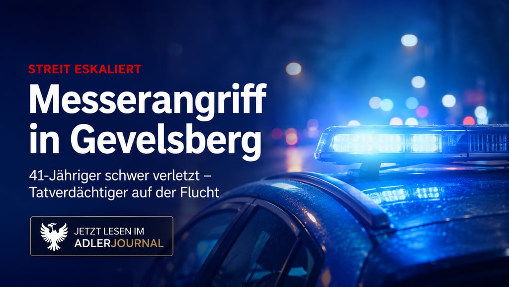 Polizeiauto mit Blaulicht im Einsatz bei einem Messerangriff in Gevelsberg.