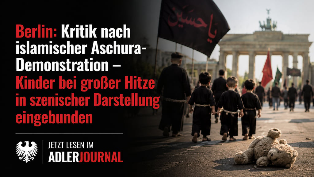 Kinder, die an einer Ashura-Demonstration in Berlin am Brandenburger Tor teilnehmen.