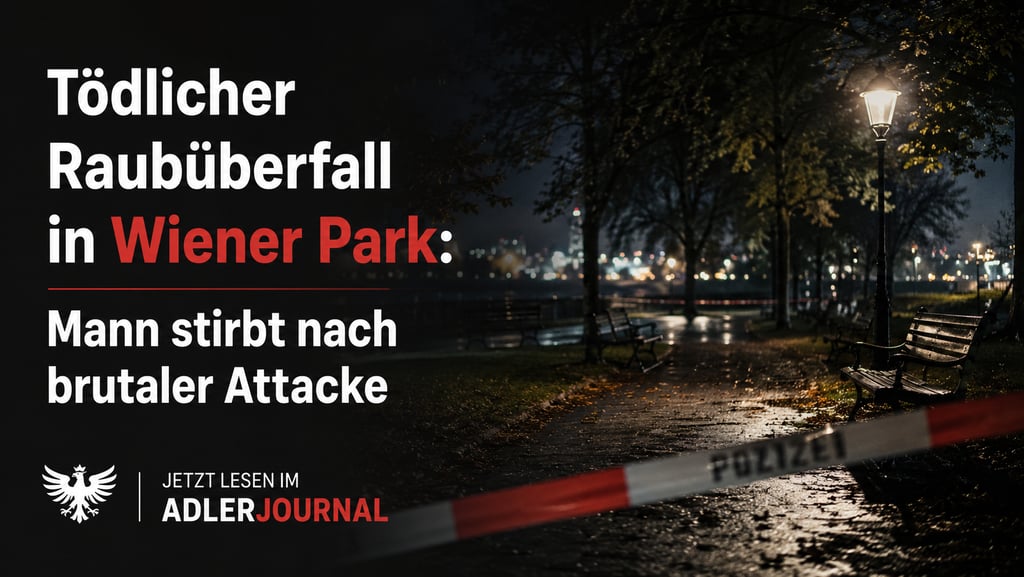 Polizeiabsperrung im nächtlichen Wiener Park nach einem tödlichen Raubüberfall auf einen Mann.