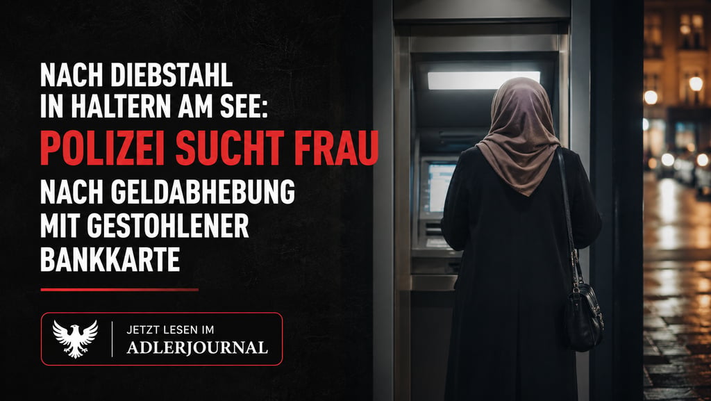 Eine Frau mit Hijab benutzt in Haltern am See einen Geldautomaten im Rahmen einer Untersuchung wegen