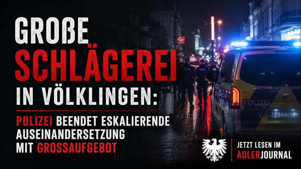 Polizeifahrzeuge mit blinkenden Blaulichtern rücken zu einer größeren Auseinandersetzung in Völkling