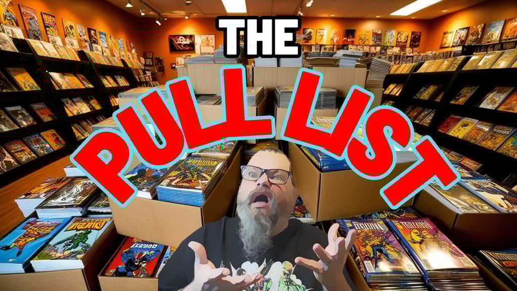 The Pull List comic book collector in a room full of comic books