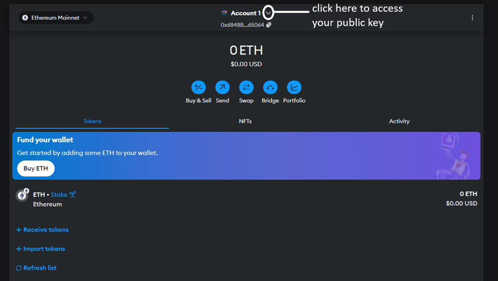 Metamask your public key