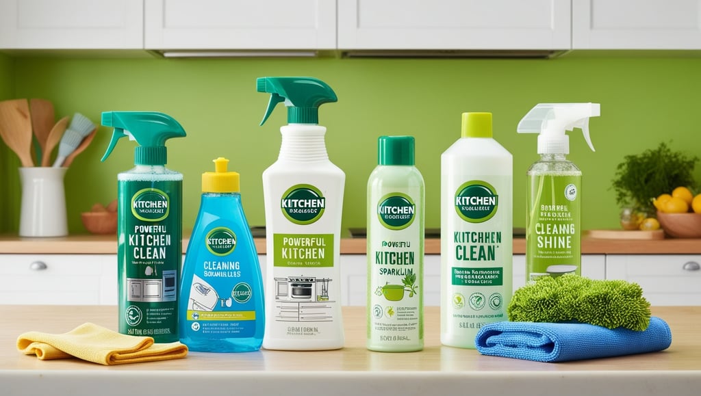 a variety of cleaning products on a counter top