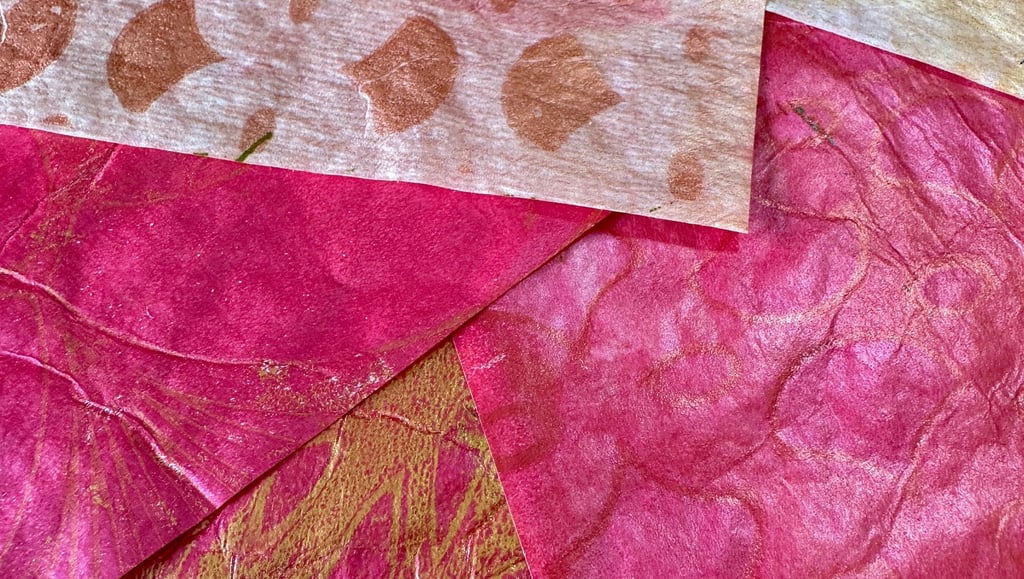 Pink collage papers with layered stencil patterns