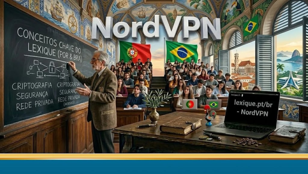 ala de aula universitária, professor escrevendo no quadro, integração cultural luso-brasileira.