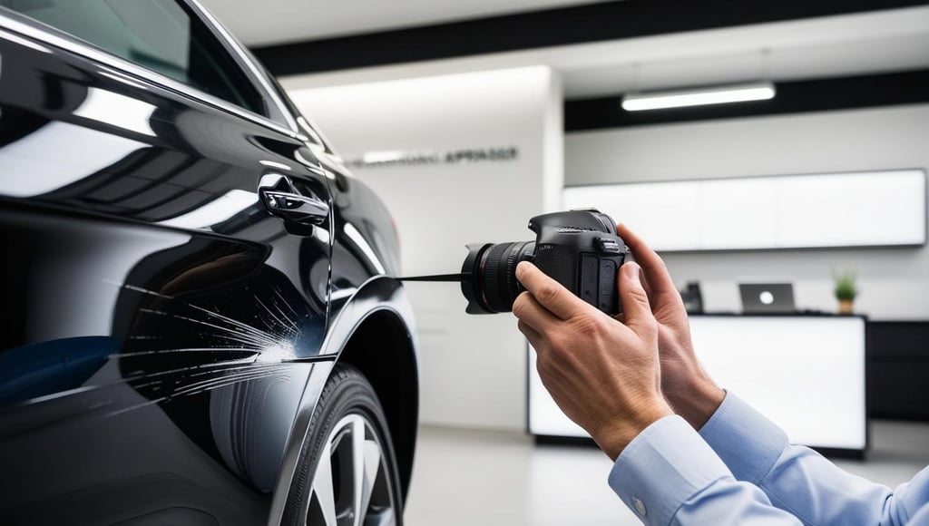 a man taking a picture of a car with a camera