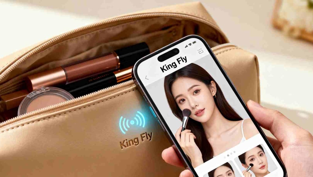 A smartphone unlocking exclusive digital content from a King Fly custom pouch via NFC technology