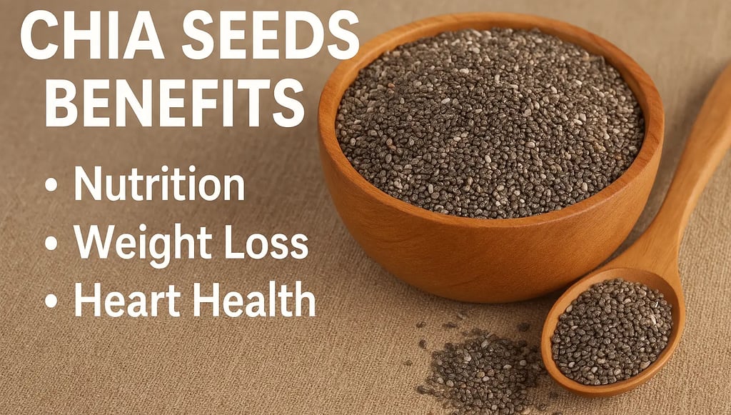 Chia seeds in a wooden bowl with spoon, showing their nutritional benefits for weight loss.
