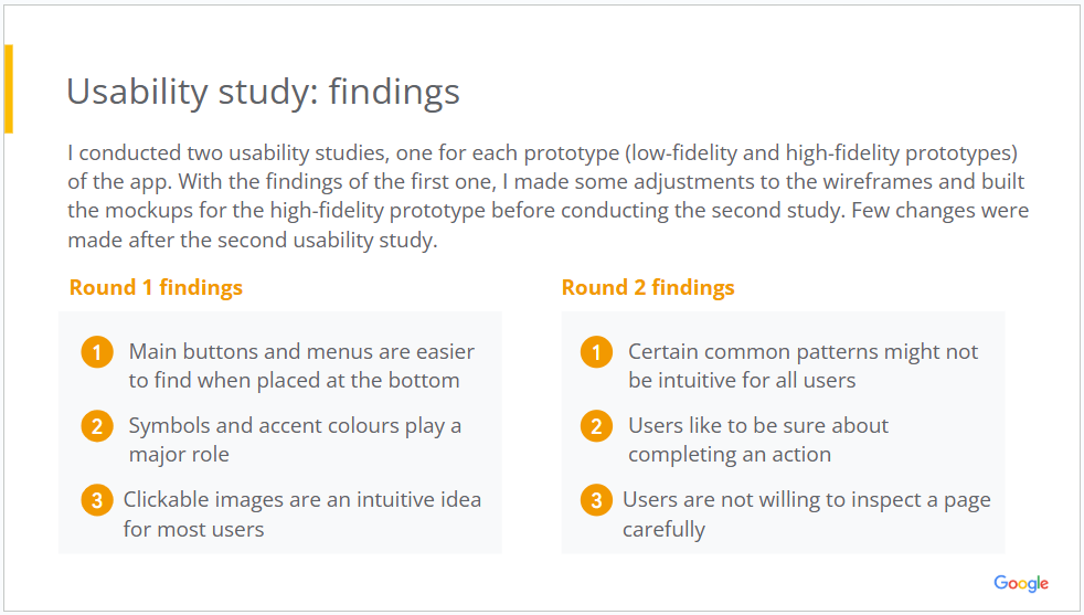 image of a slide with the usability study's findings